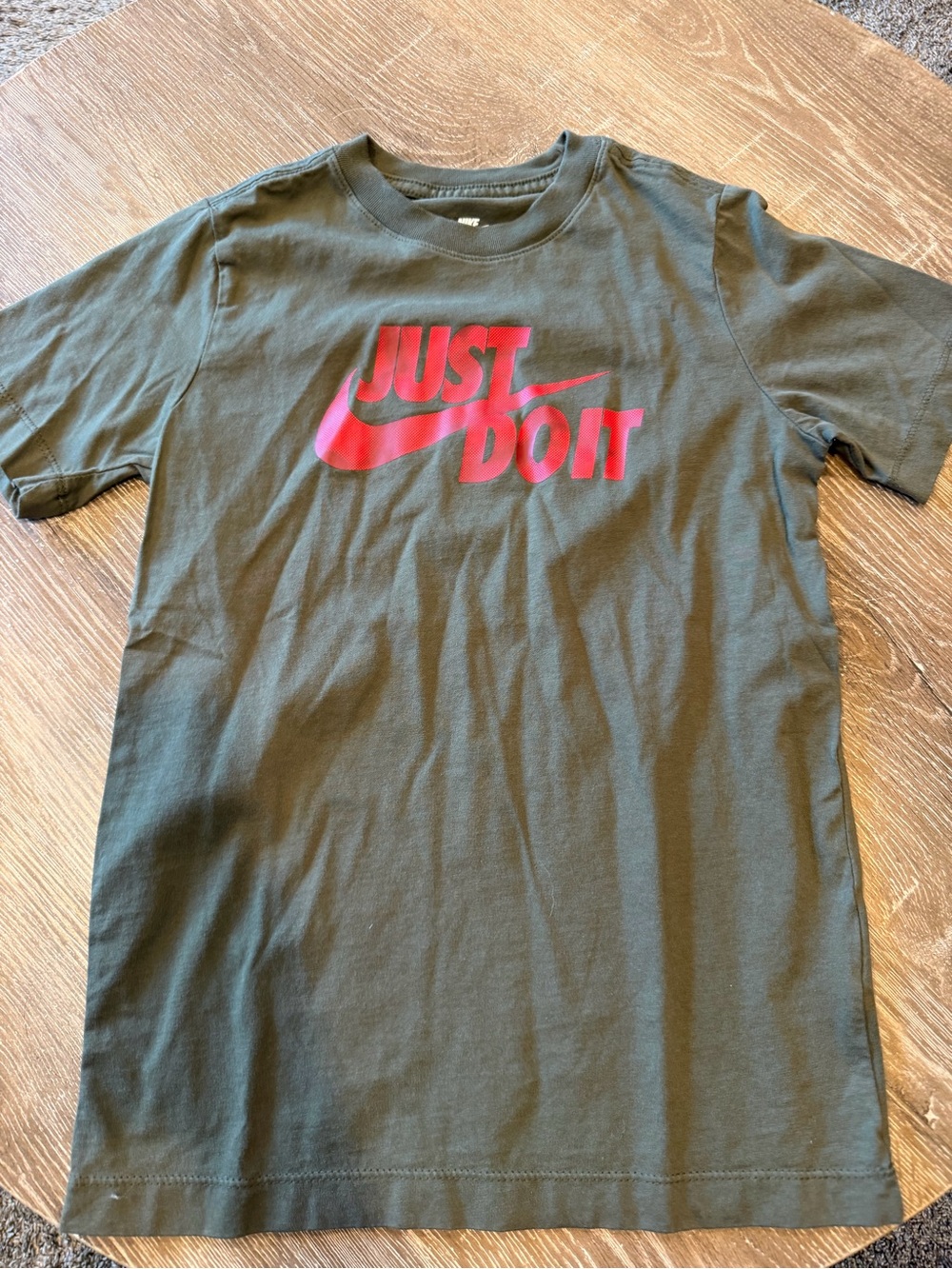 Boy’s Nike "Just Do It" Olive Green Tee with Red Logo
